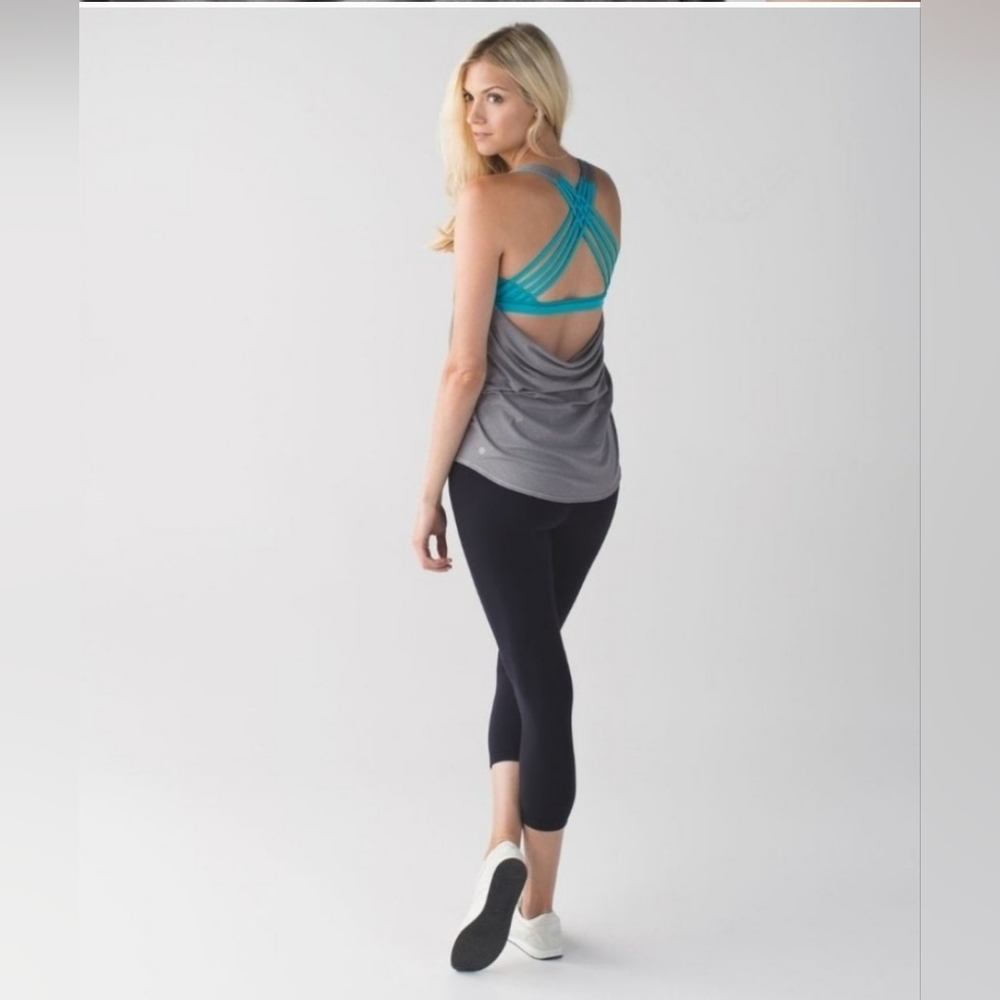 Lululemon Wild Tank Top Strappy Back Heathered Slate Gray Blue Tropics - W1I80S